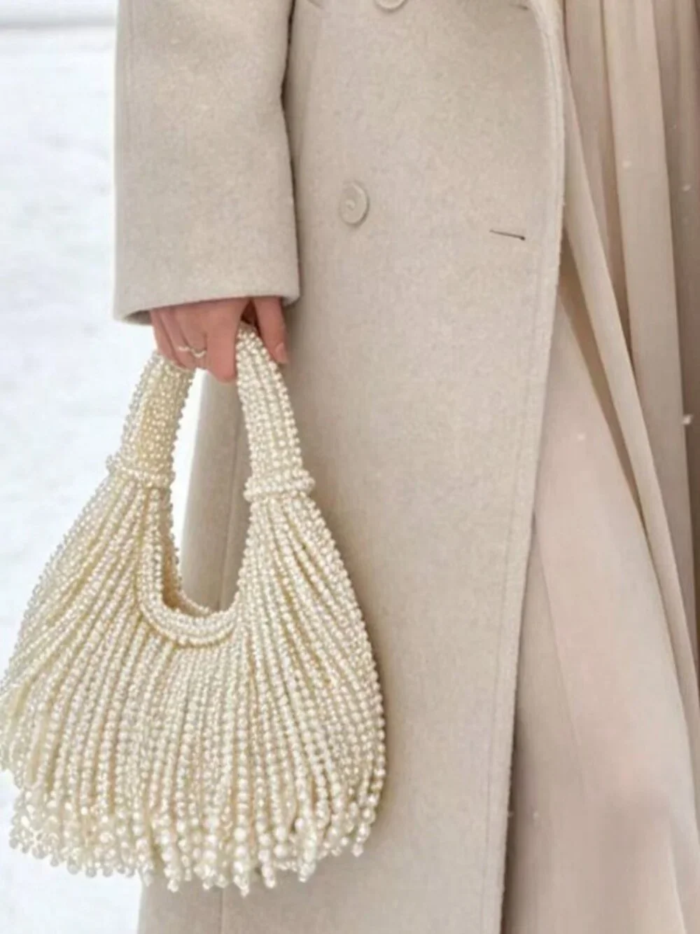 Beige Glamorous Women's  Faux Pearl Beads Bag